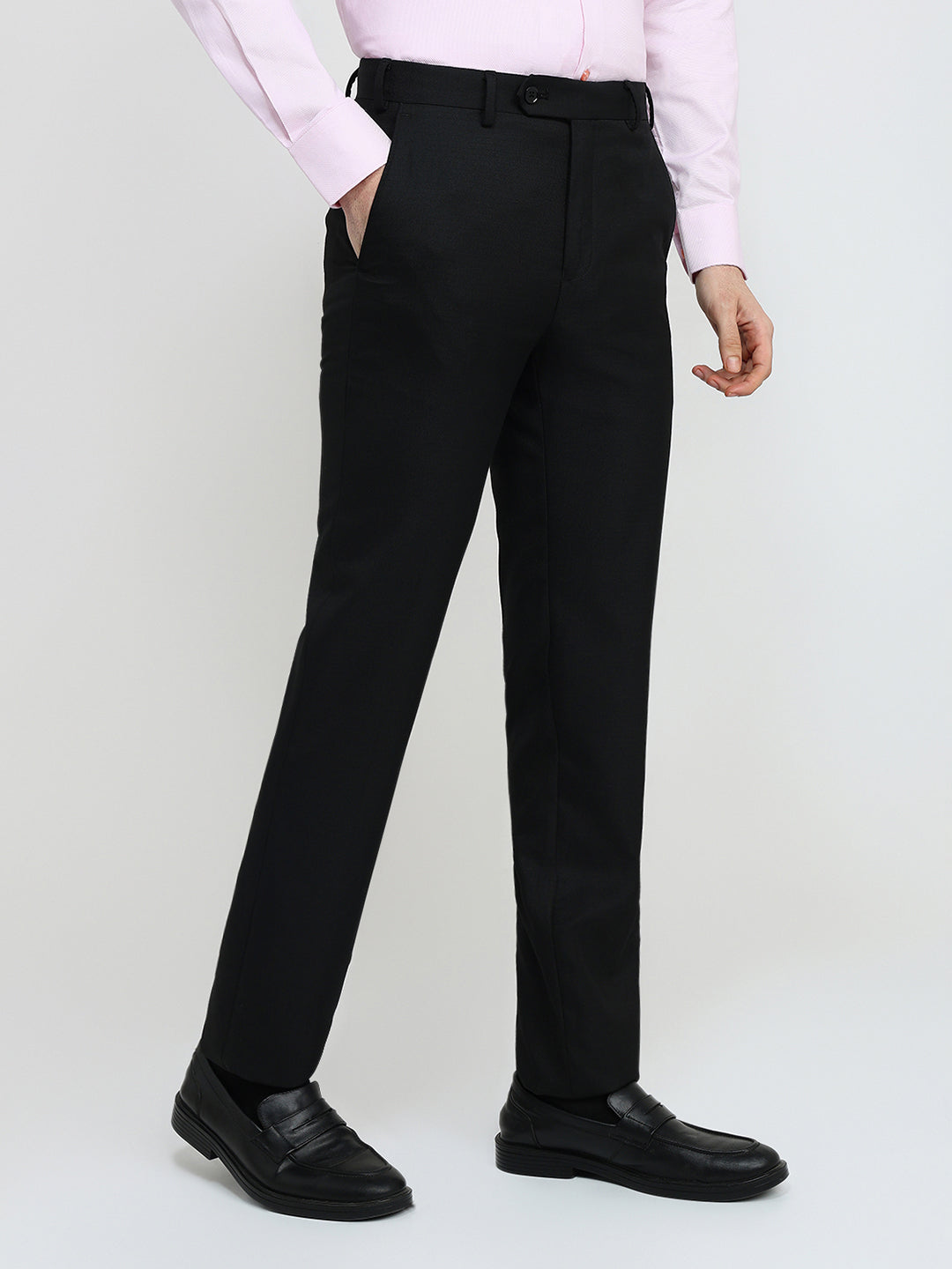 Raymond Men Black Solid Contemporary Fit Polyester Blend Trouser