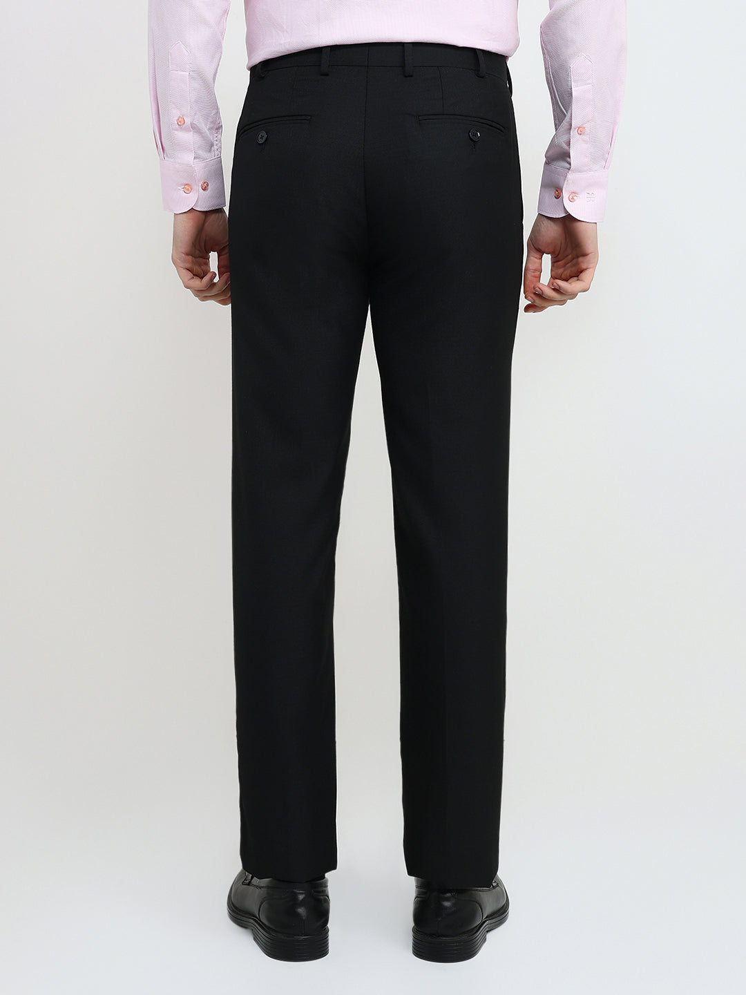 Raymond Men Black Solid Contemporary Fit Polyester Blend Trouser