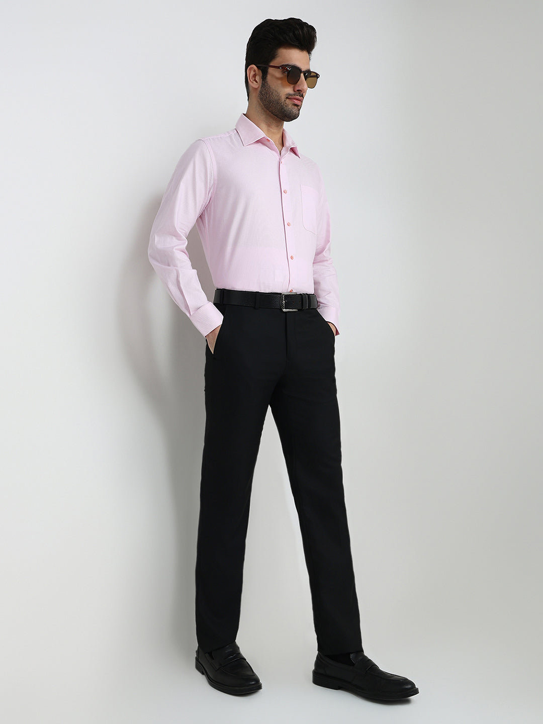 Raymond Men Black Solid Contemporary Fit Polyester Blend Trouser