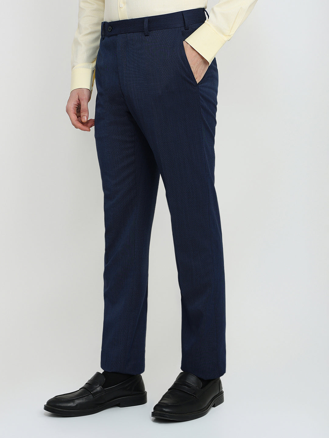 Raymond Men Blue Twill Contemporary Fit Polyester Blend Trouser