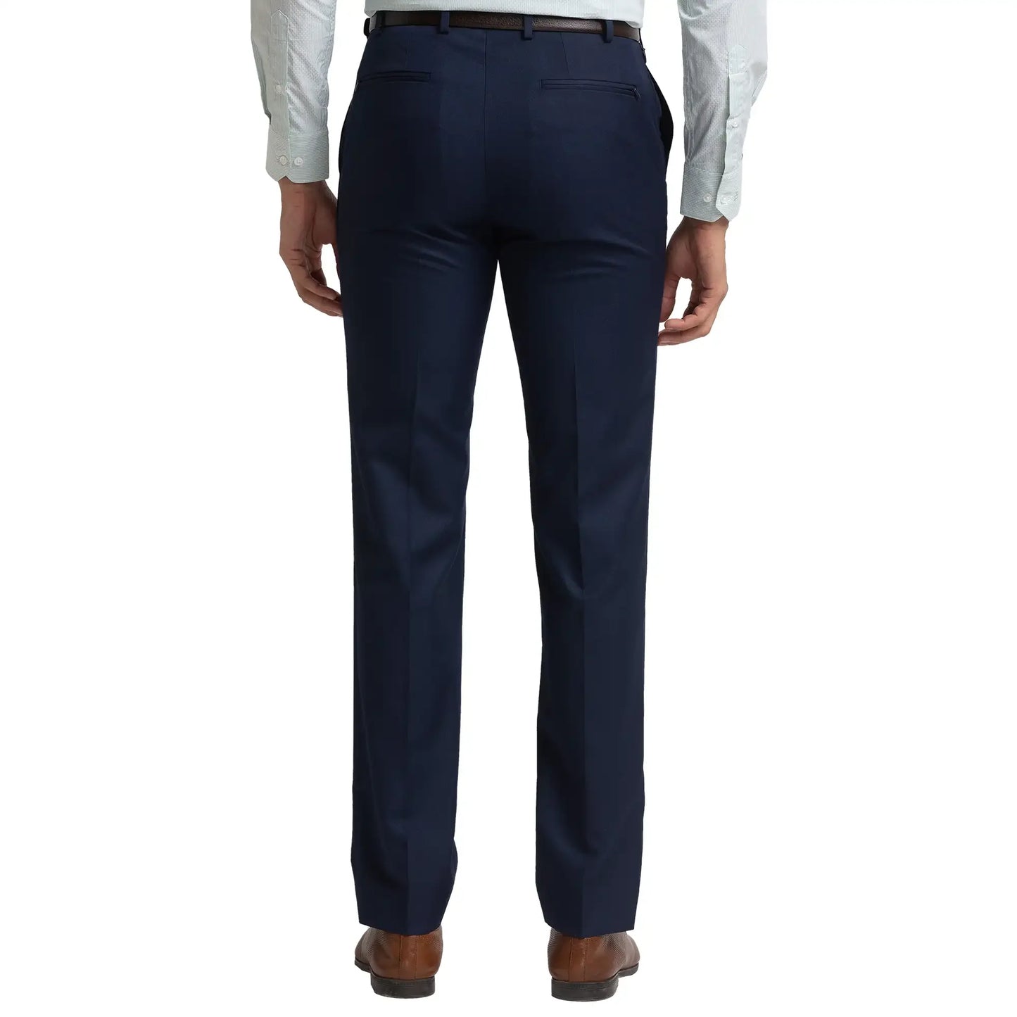 Men Blue Contemporary Fit Solid Polyester Blend Trouser