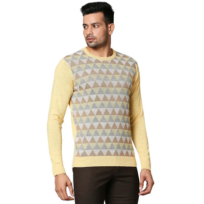 Men Yellow Argyle Wool Blend Full Sleeve V Neck Collar Sweaters