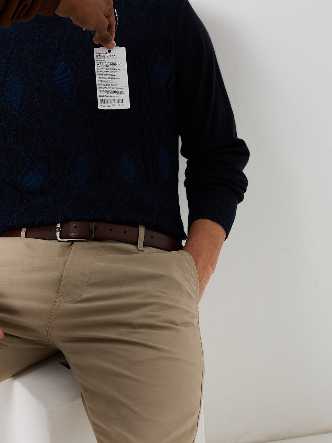 Raymond Men Blue Argyle Contemporary Fit Wool Blend Sweaters