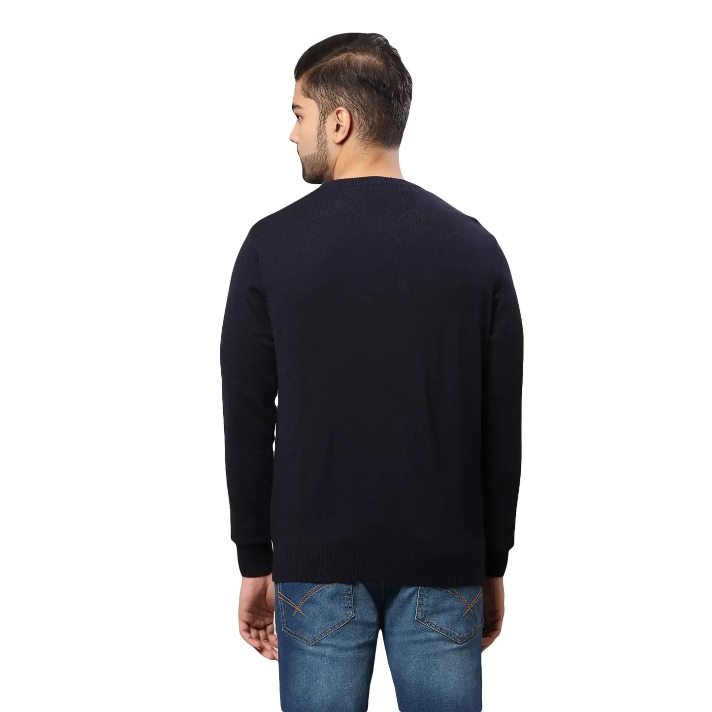 Men Blue Argyle Acrylic Wool Blend Round Collar Sweaters
