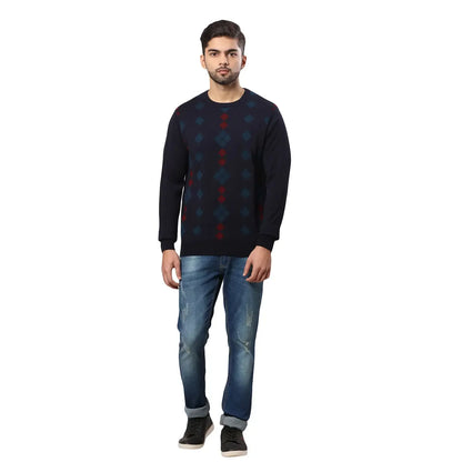 Men Blue Argyle Acrylic Wool Blend Round Collar Sweaters