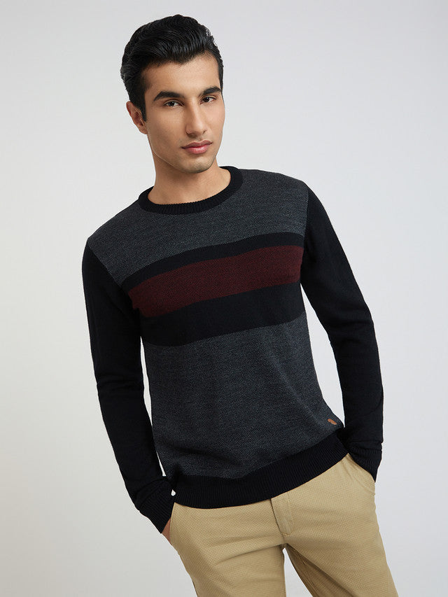 Raymond Men Black Jacquard Acrylic Blend Sweaters