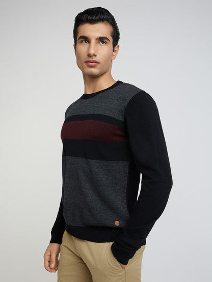 Raymond Men Black Jacquard Acrylic Blend Sweaters