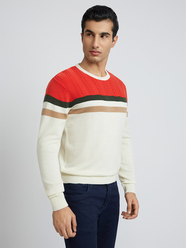 Raymond Men White Structure Cable Acrylic Blend Sweater