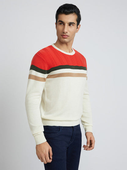Raymond Men White Structure Cable Acrylic Blend Sweater