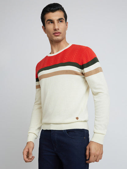Raymond Men White Structure Cable Acrylic Blend Sweater