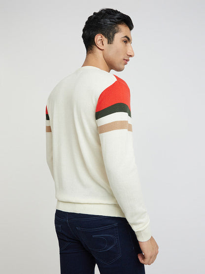 Raymond Men White Structure Cable Acrylic Blend Sweater