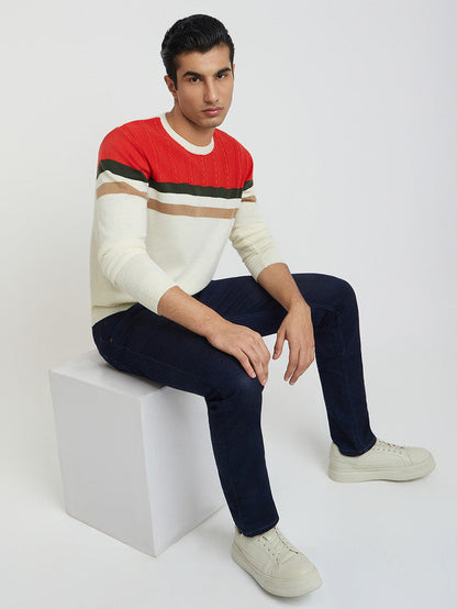 Raymond Men White Structure Cable Acrylic Blend Sweater