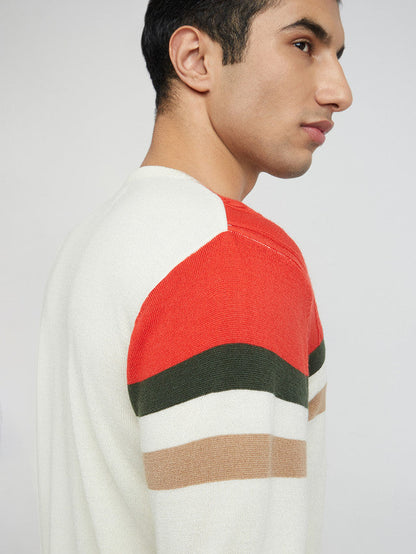 Raymond Men White Structure Cable Acrylic Blend Sweater