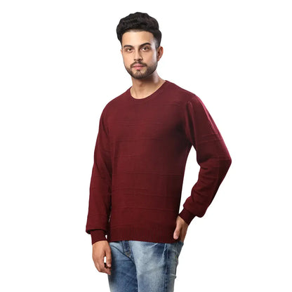 Raymond Men Maroon Structure Cable Acrylic Blend Full Sleeve Sweaters