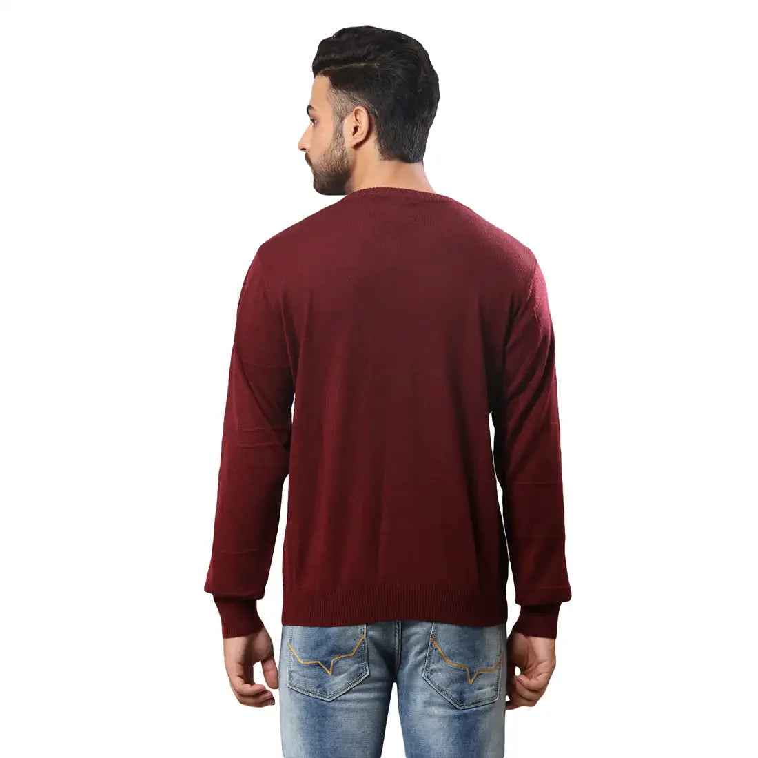 Raymond Men Maroon Structure Cable Acrylic Blend Full Sleeve Sweaters