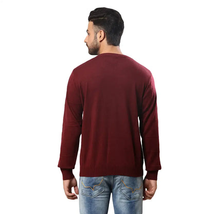 Raymond Men Maroon Structure Cable Acrylic Blend Full Sleeve Sweaters