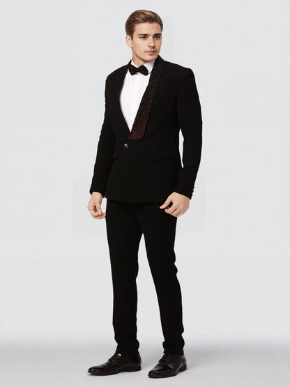 Ethnix by Raymond Men Black Embroidery Tailored fit Polyster Blend Suit