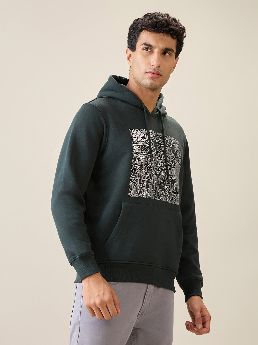 Parx Men Green Graphic Regular Fit Cotton Blend Full Sleeve Sweatshirt