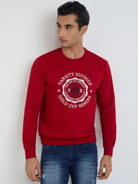 Men Red Regular Fit Embroidery Graphic Cotton Polyester Blend Sweatshirts