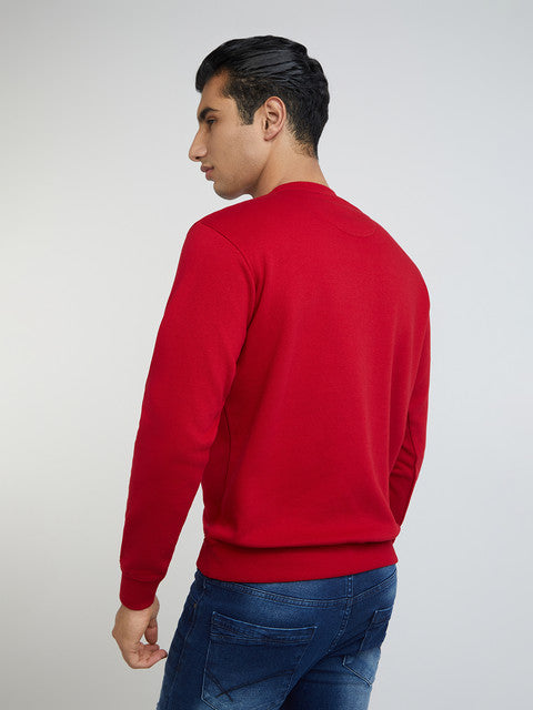 Men Red Regular Fit Embroidery Graphic Cotton Polyester Blend Sweatshirts