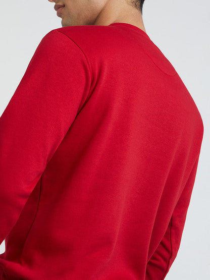 Men Red Regular Fit Embroidery Graphic Cotton Polyester Blend Sweatshirts