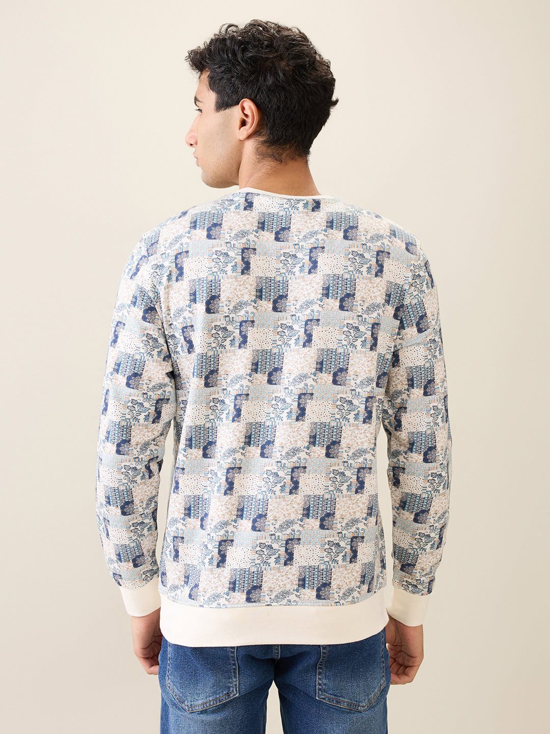 Parx Men White Printed Regular Fit Cotton Full Sleeve Round Neck Collar Sweatshirt