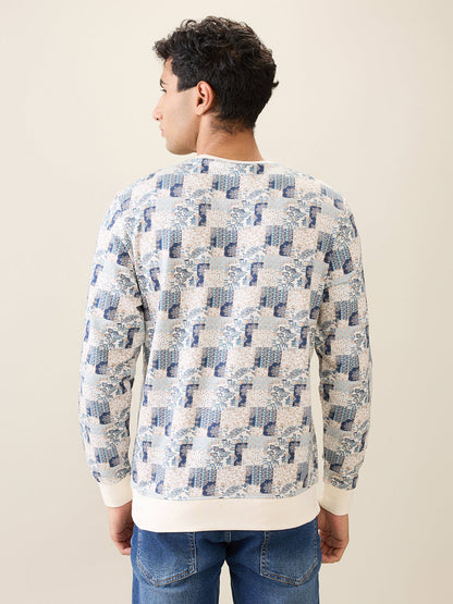 Parx Men White Printed Regular Fit Cotton Full Sleeve Round Neck Collar Sweatshirt