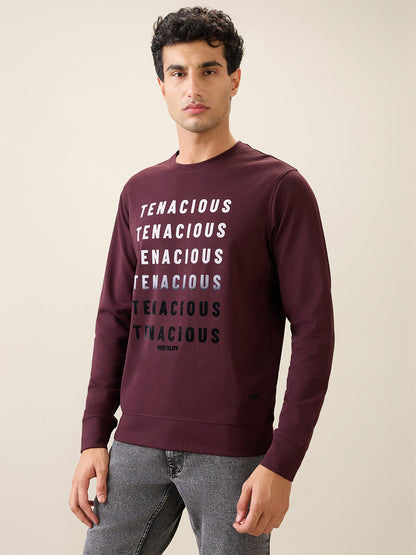 Parx Men Purple Graphic Regular Fit Cotton Blend Full Sleeve Round Neck Collar Sweatshirt