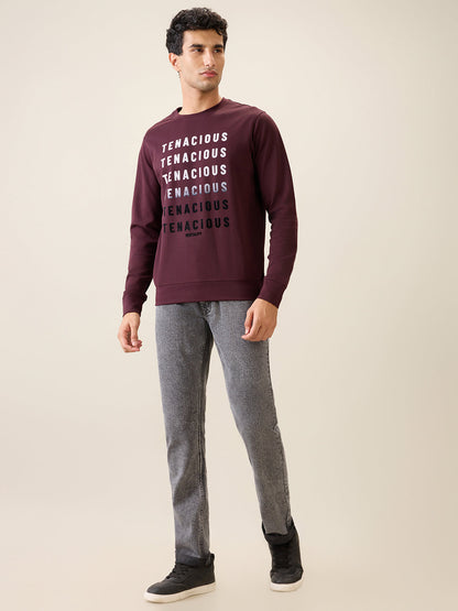 Parx Men Purple Graphic Regular Fit Cotton Blend Full Sleeve Round Neck Collar Sweatshirt