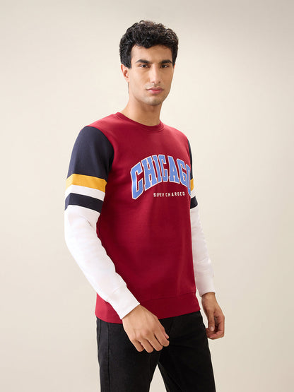 Parx Men White Printed Regular Fit Cotton Blend Full Sleeve Round Neck Collar Sweatshirt