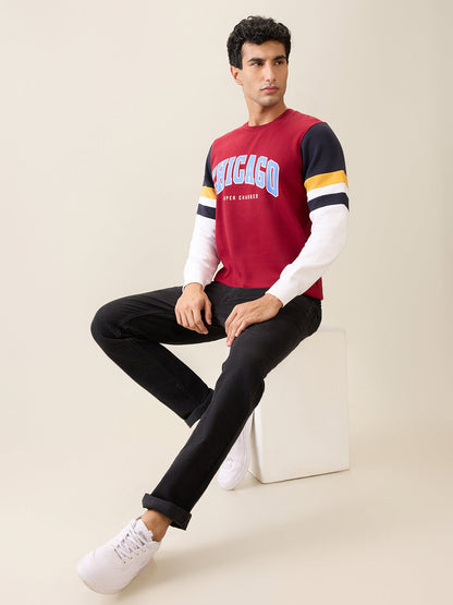 Parx Men White Printed Regular Fit Cotton Blend Full Sleeve Round Neck Collar Sweatshirt