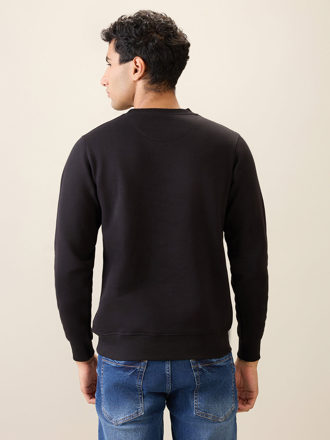 Parx Men Black Printed Regular Fit Cotton Blend Full Sleeve Round Neck Collar Sweatshirt