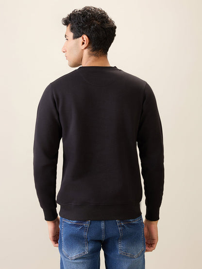 Parx Men Black Printed Regular Fit Cotton Blend Full Sleeve Round Neck Collar Sweatshirt