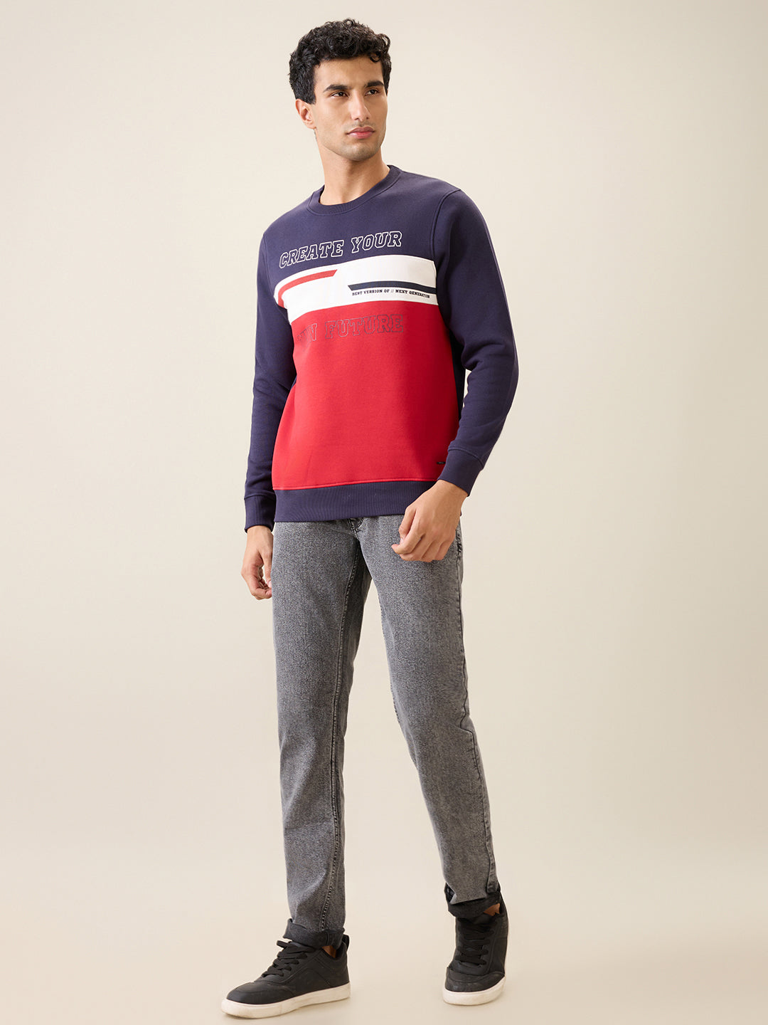 Parx Men Blue Cut & Sew Regular Fit Cotton Blend Full Sleeve Round Neck Collar Sweatshirt