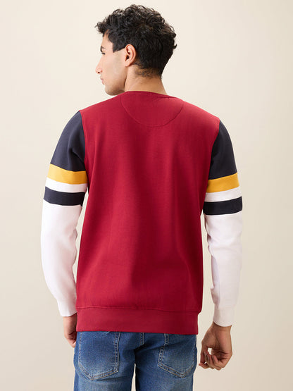Parx Men Maroon Cut & Sew Regular Fit Cotton Blend Full Sleeve Round Neck Collar Sweatshirt