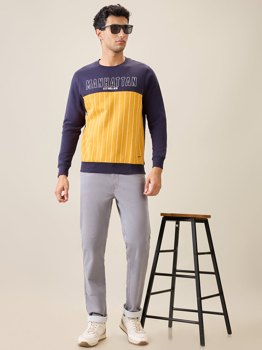 Parx Men Blue Cut & Sew Regular Fit Cotton Blend Full Sleeve Round Neck Collar Sweatshirt