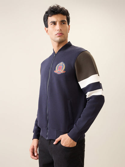 Parx Men Blue Cut & Sew Regular Fit Cotton Blend Full Sleeve Base Ball Collar Sweatshirt