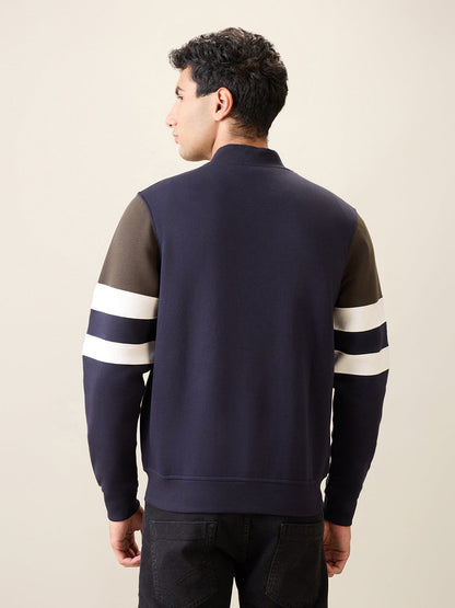 Parx Men Blue Cut & Sew Regular Fit Cotton Blend Full Sleeve Base Ball Collar Sweatshirt