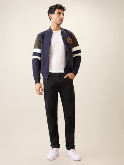 Parx Men Blue Cut & Sew Regular Fit Cotton Blend Full Sleeve Base Ball Collar Sweatshirt