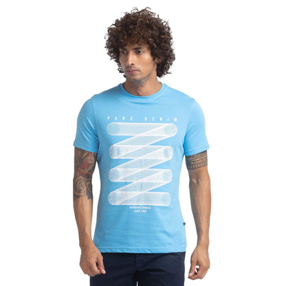 Men Blue Regular Fit Graphic Cotton T-Shirt