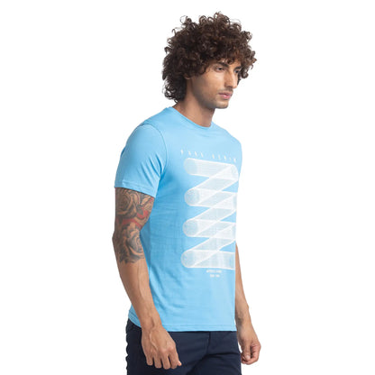 Men Blue Regular Fit Graphic Cotton T-Shirt