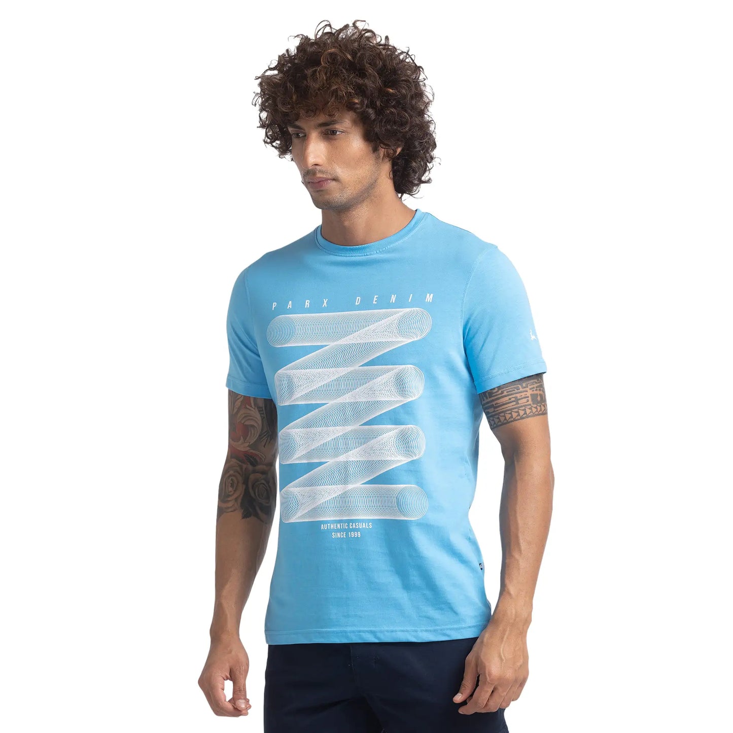 Men Blue Regular Fit Graphic Cotton T-Shirt