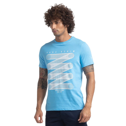 Men Blue Regular Fit Graphic Cotton T-Shirt
