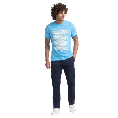 Men Blue Regular Fit Graphic Cotton T-Shirt