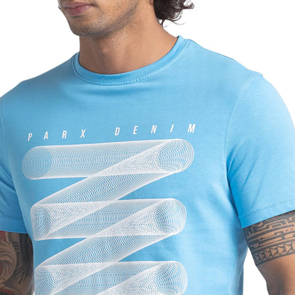 Men Blue Regular Fit Graphic Cotton T-Shirt