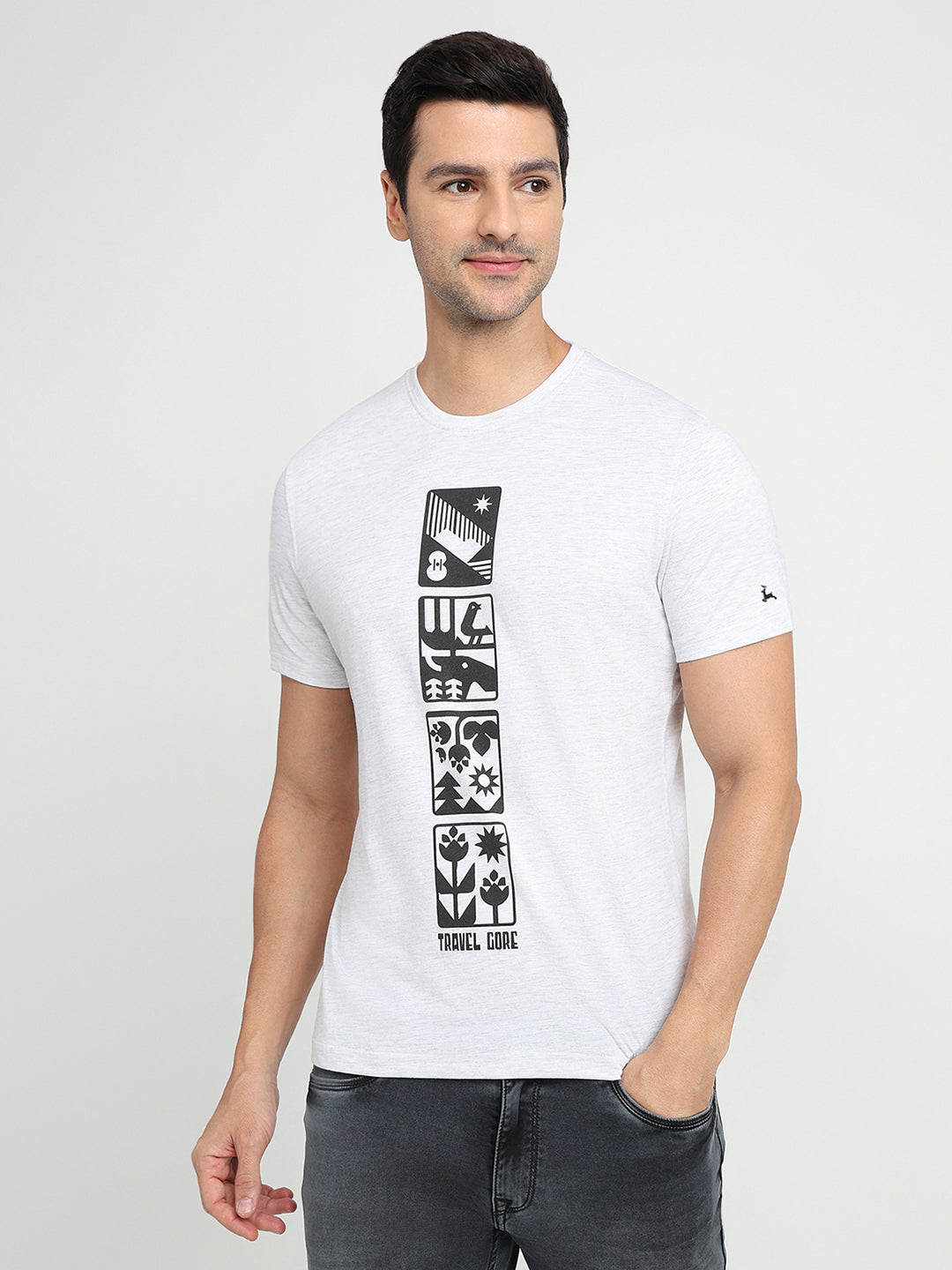 Parx Men Grey Graphic Regular Fit Cotton Half Sleeve Round Neck Collar T-Shirt