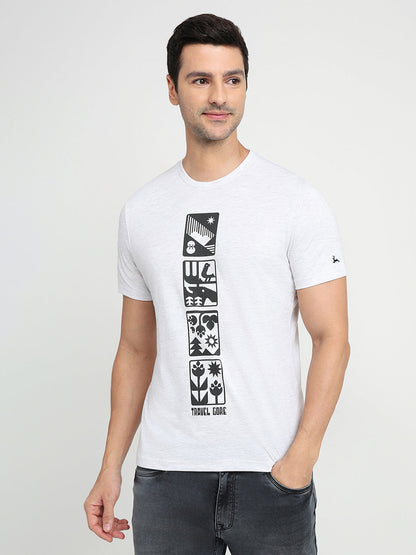 Parx Men Grey Graphic Regular Fit Cotton Half Sleeve Round Neck Collar T-Shirt