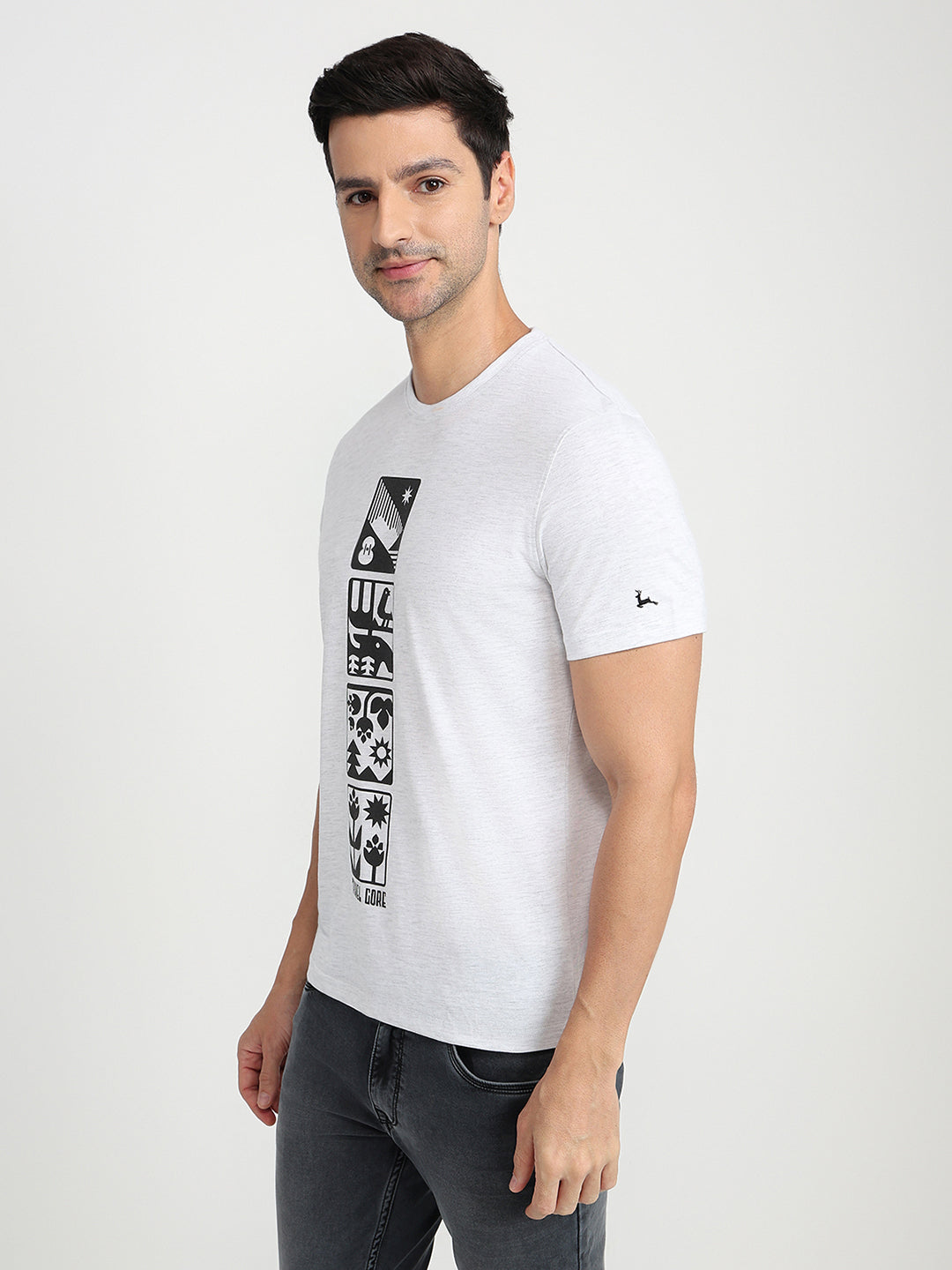 Parx Men Grey Graphic Regular Fit Cotton Half Sleeve Round Neck Collar T-Shirt