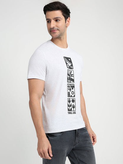 Parx Men Grey Graphic Regular Fit Cotton Half Sleeve Round Neck Collar T-Shirt