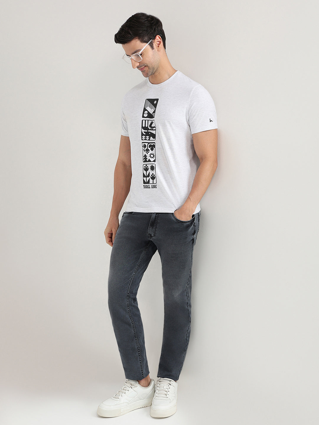 Parx Men Grey Graphic Regular Fit Cotton Half Sleeve Round Neck Collar T-Shirt